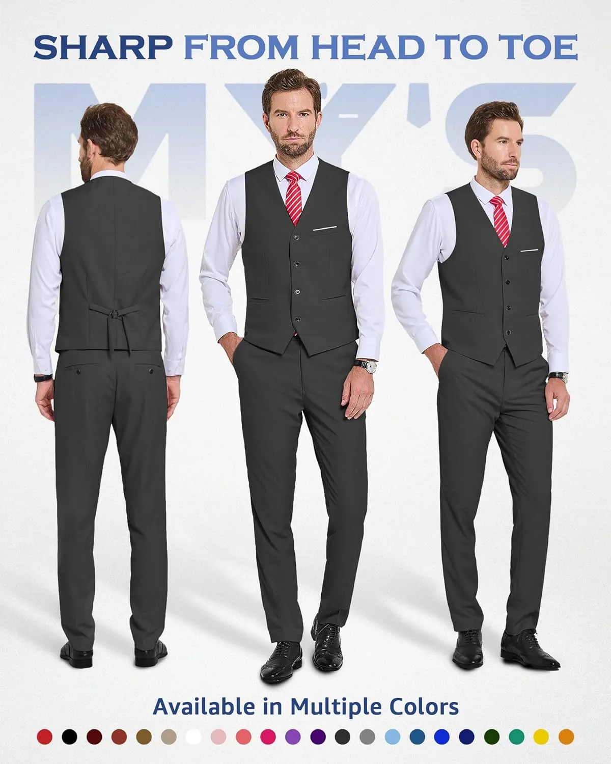 MY'S Men's 2-Piece Suit, Vest Pants Set for Men, Casual Waistcoat with Tie for Prom Wedding Homecoming