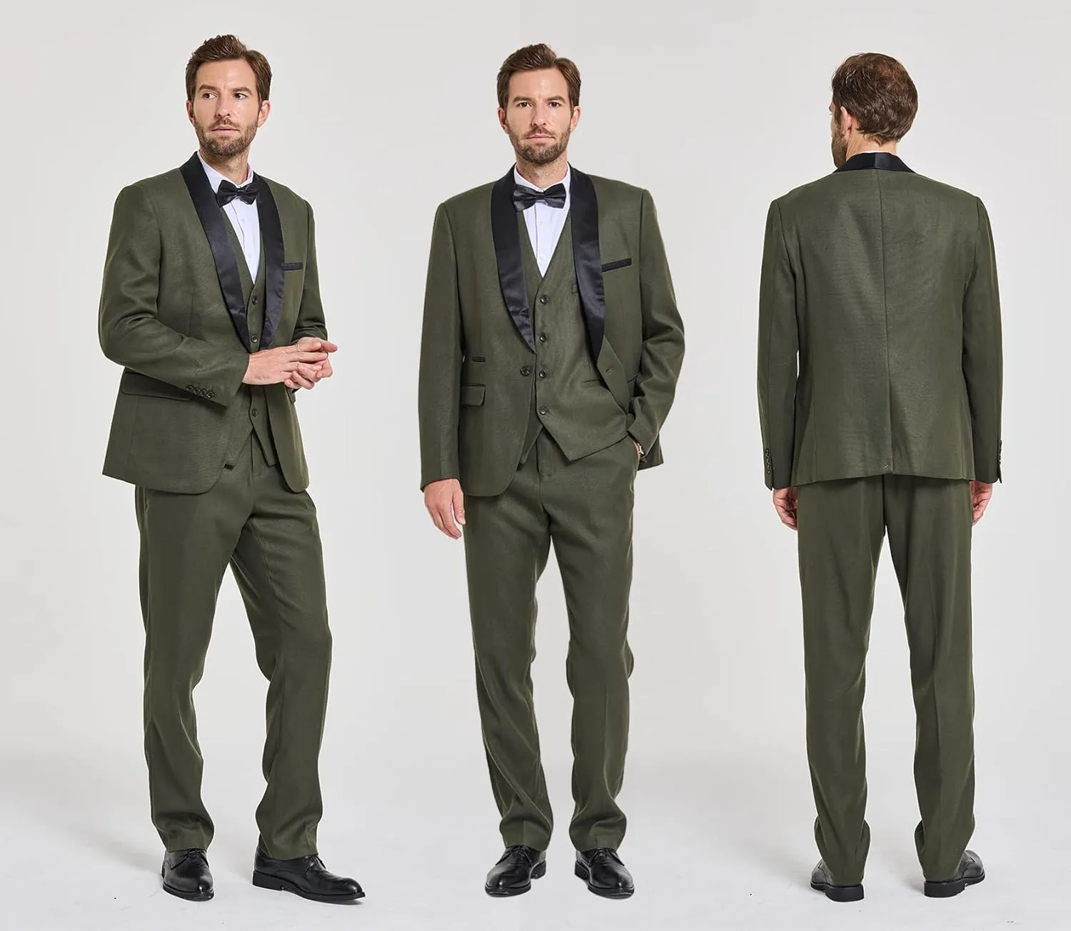 MY'S Mens 3-Piece Suit Shawl Lapel One Button Tuxedo Slim Fit Dinner Jacket Vest Pants & Tie Set