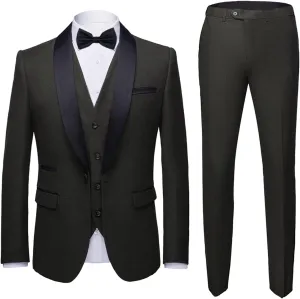 MY'S Mens 3-Piece Suit Shawl Lapel One Button Tuxedo Slim Fit Dinner Jacket Vest Pants & Tie Set