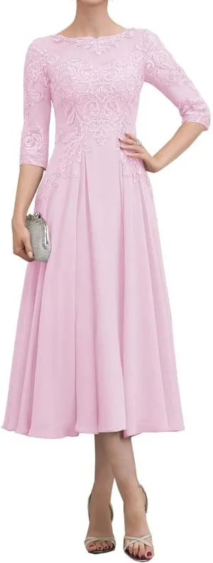 NABN Mother of The Bride Dress with 1/2 Sleeves Chiffon Formal Evening Gown Lace Wedding Guest Dress for Women
