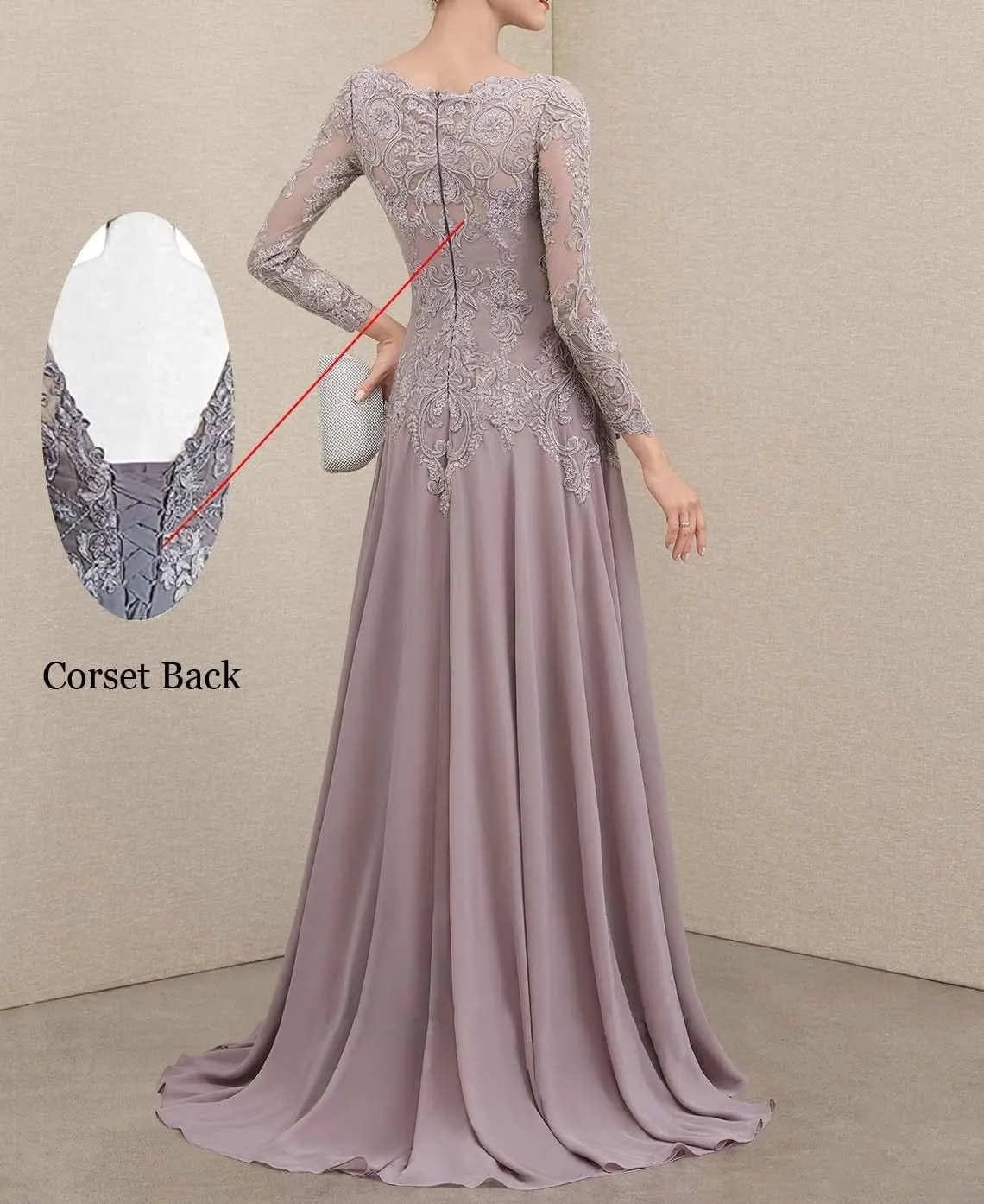 NABN Women's Long Sleeves Mother of The Bride Dresses Lace Chiffon Formal Evening Party Gown