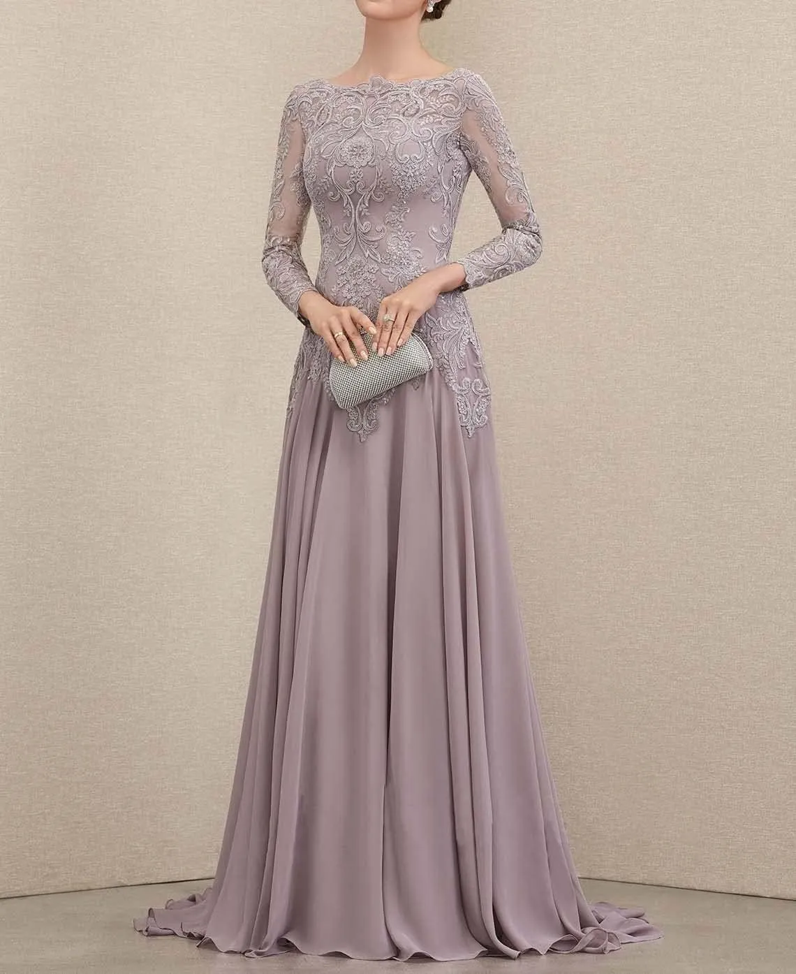 NABN Women's Long Sleeves Mother of The Bride Dresses Lace Chiffon Formal Evening Party Gown