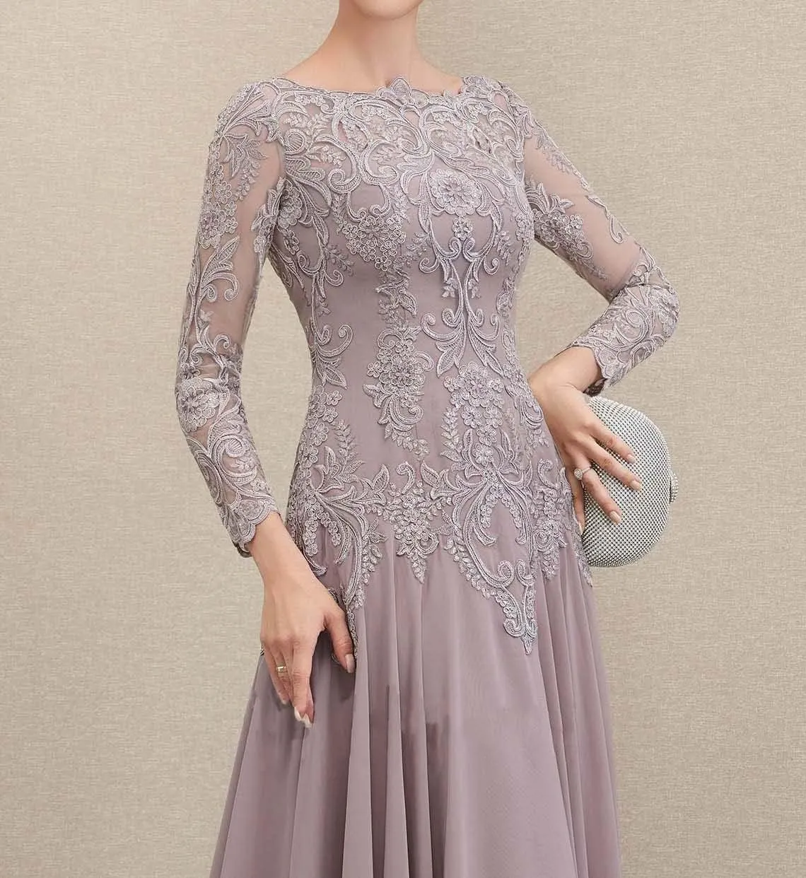 NABN Women's Long Sleeves Mother of The Bride Dresses Lace Chiffon Formal Evening Party Gown