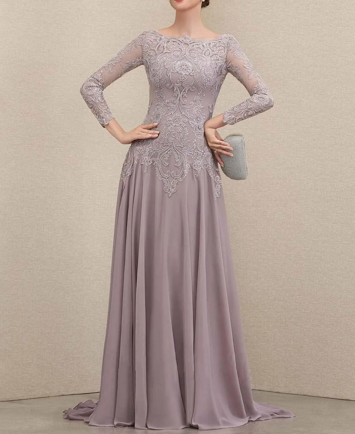 NABN Women's Long Sleeves Mother of The Bride Dresses Lace Chiffon Formal Evening Party Gown