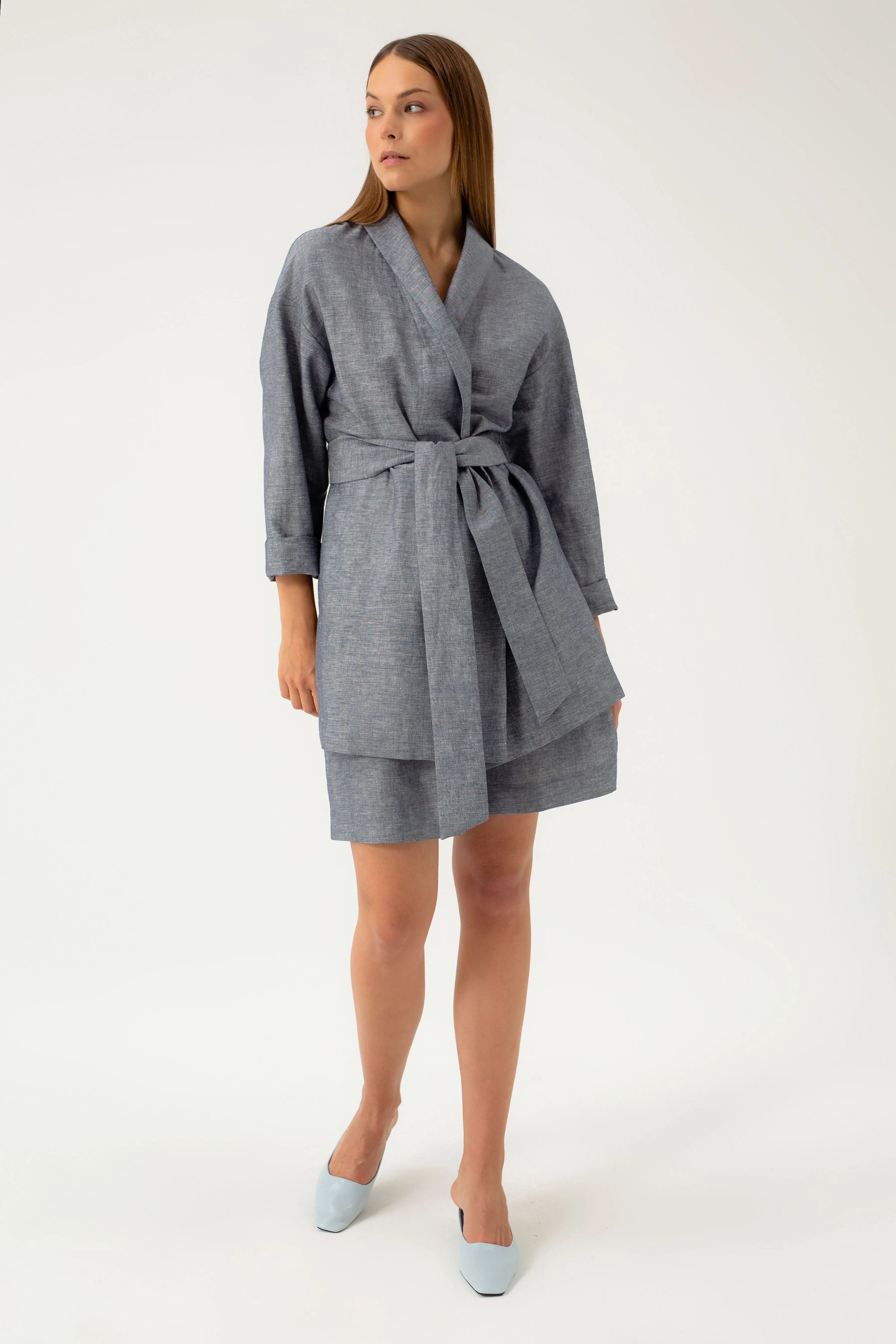 NAVY MELANGE OVERSIZED JACKET WITH LINEN