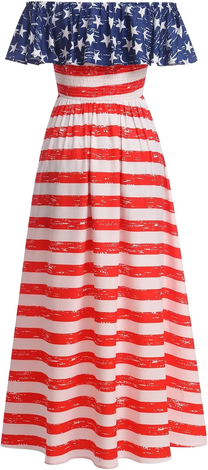 ODASDO Mexican Dresses for Women Traditional Fiesta Off Shoulder Collect Waist Maxi Dress Summer Casual Party Beach Dress