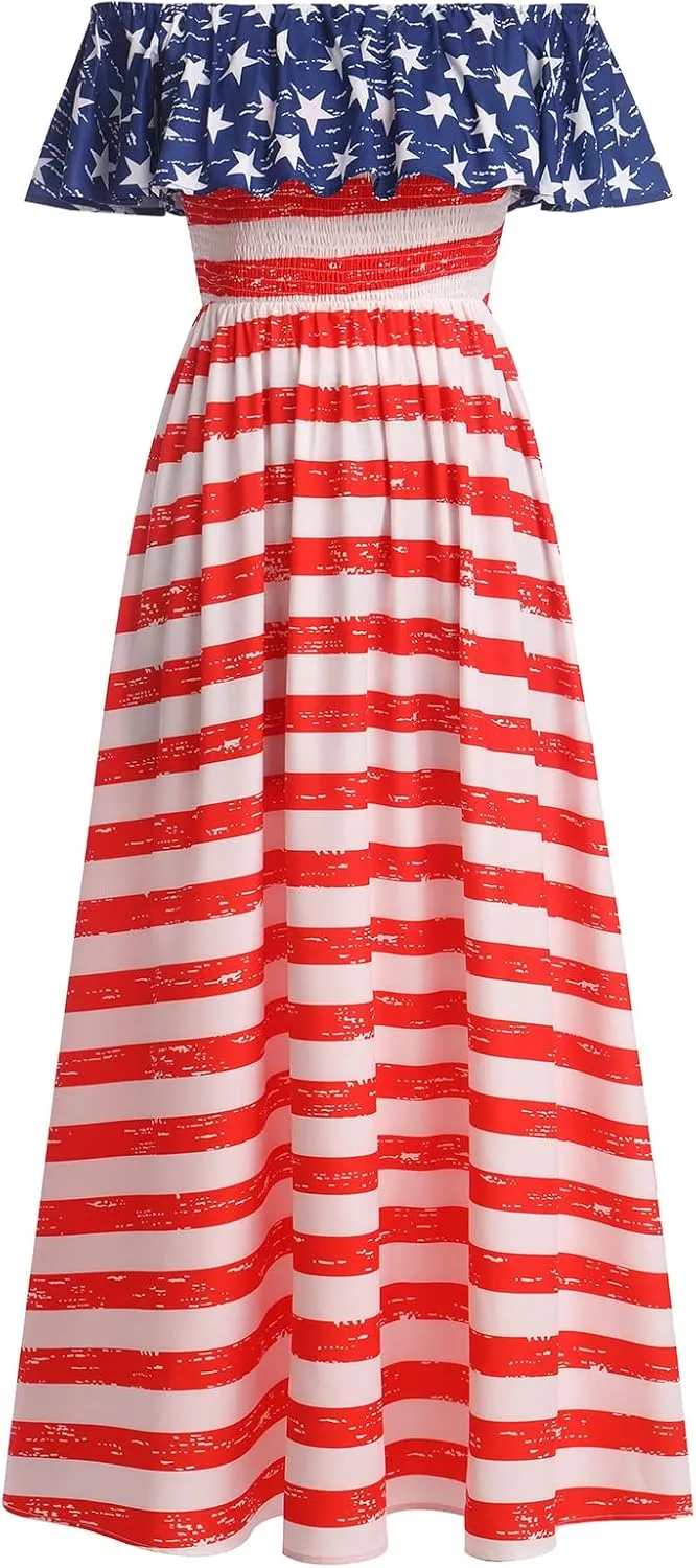 ODASDO Mexican Dresses for Women Traditional Fiesta Off Shoulder Collect Waist Maxi Dress Summer Casual Party Beach Dress