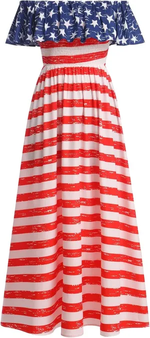 ODASDO Mexican Dresses for Women Traditional Fiesta Off Shoulder Collect Waist Maxi Dress Summer Casual Party Beach Dress