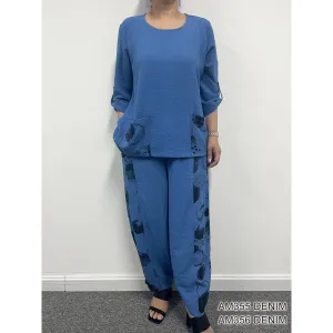 Pant Set - Pants Only - Denim with Pattern
