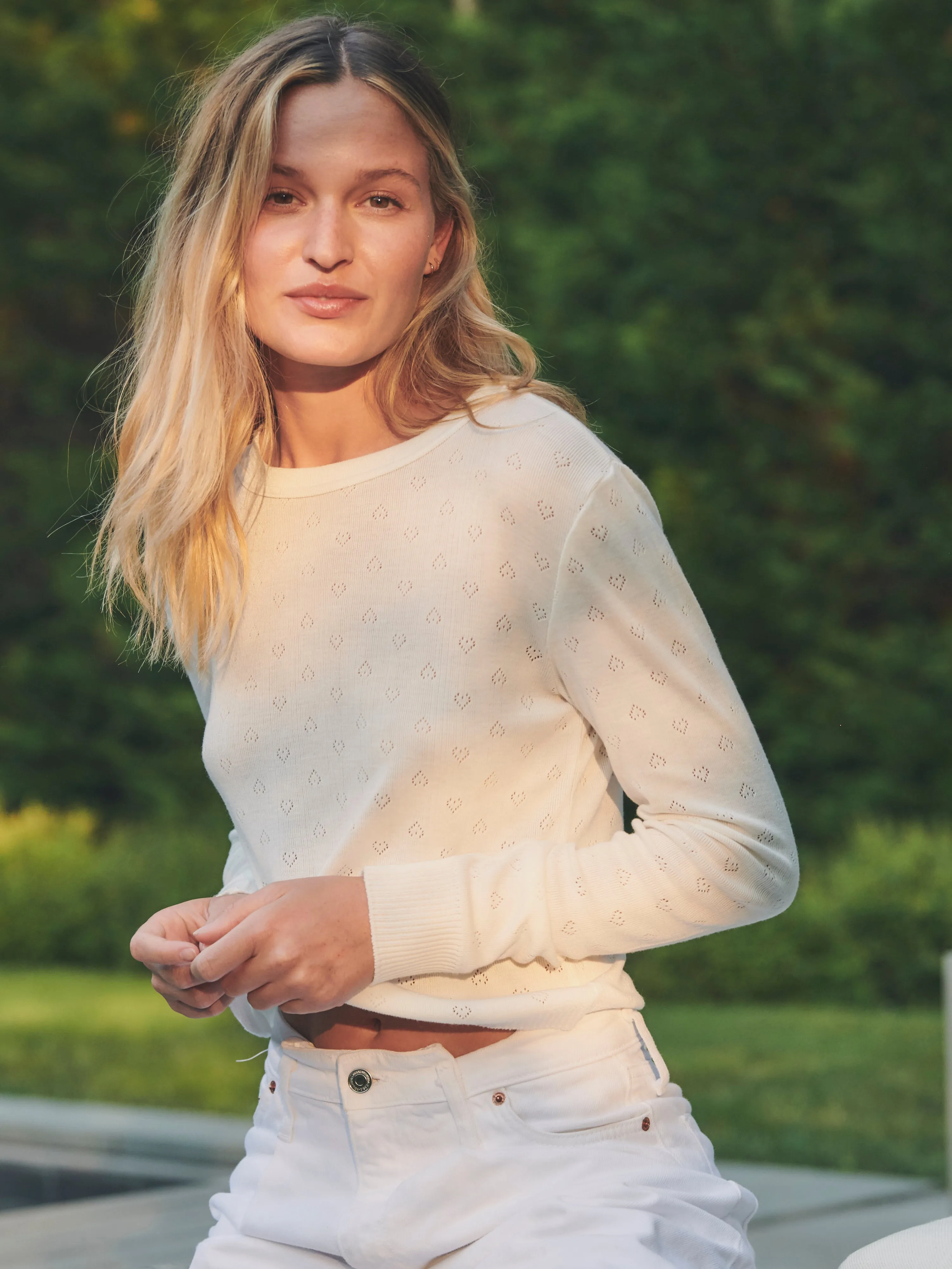 PARKER CROP SLOUCHY Crew CREAM Hearts Pointelle