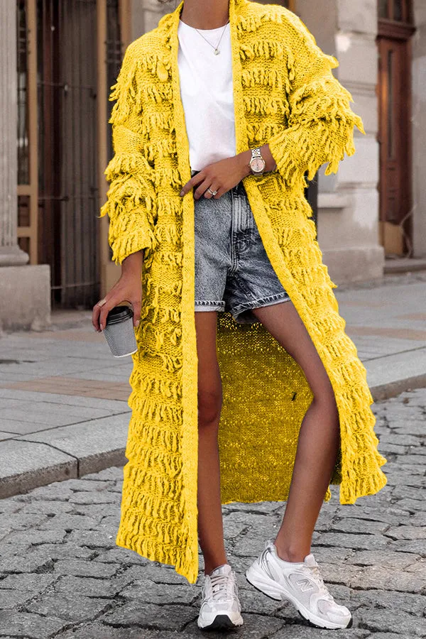 Pointelle Knit Fringe Trim Cardigan