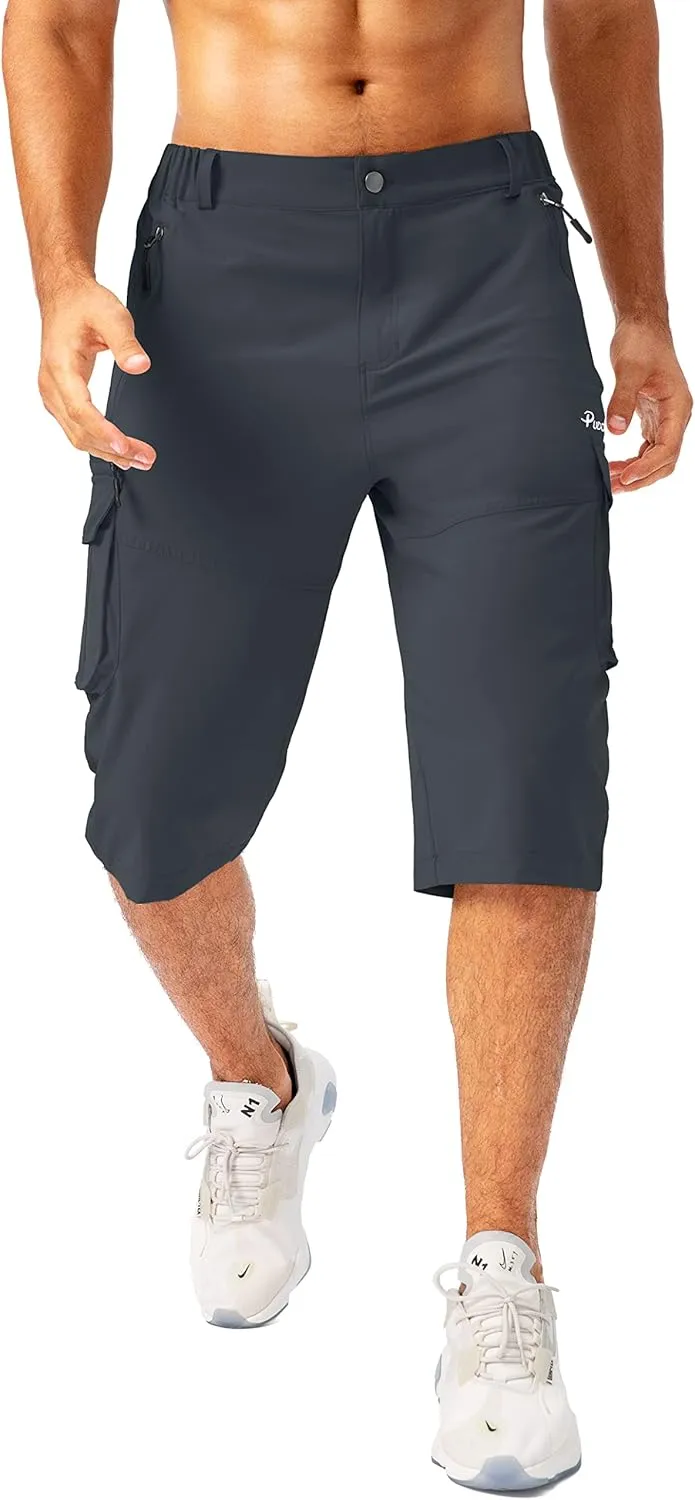 Pudolla Men's Capri Pants Quick Dry 3/4 Long Shorts with 6 Pockets for Fishing Golf Athletic Hiking