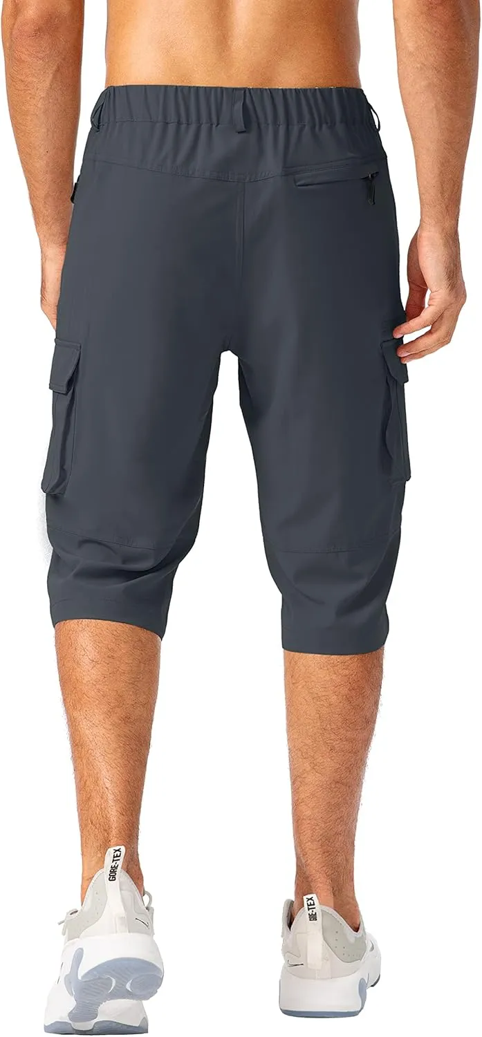 Pudolla Men's Capri Pants Quick Dry 3/4 Long Shorts with 6 Pockets for Fishing Golf Athletic Hiking