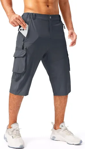 Pudolla Men's Capri Pants Quick Dry 3/4 Long Shorts with 6 Pockets for Fishing Golf Athletic Hiking
