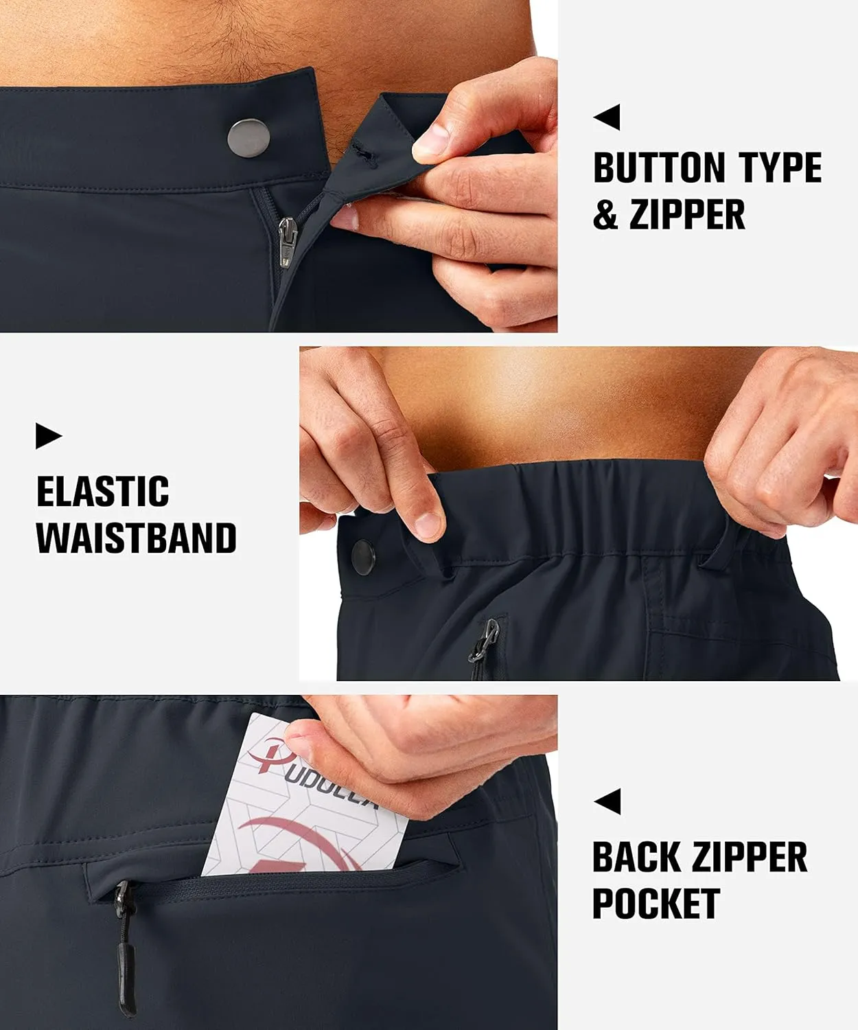 Pudolla Men's Capri Pants Quick Dry 3/4 Long Shorts with 6 Pockets for Fishing Golf Athletic Hiking