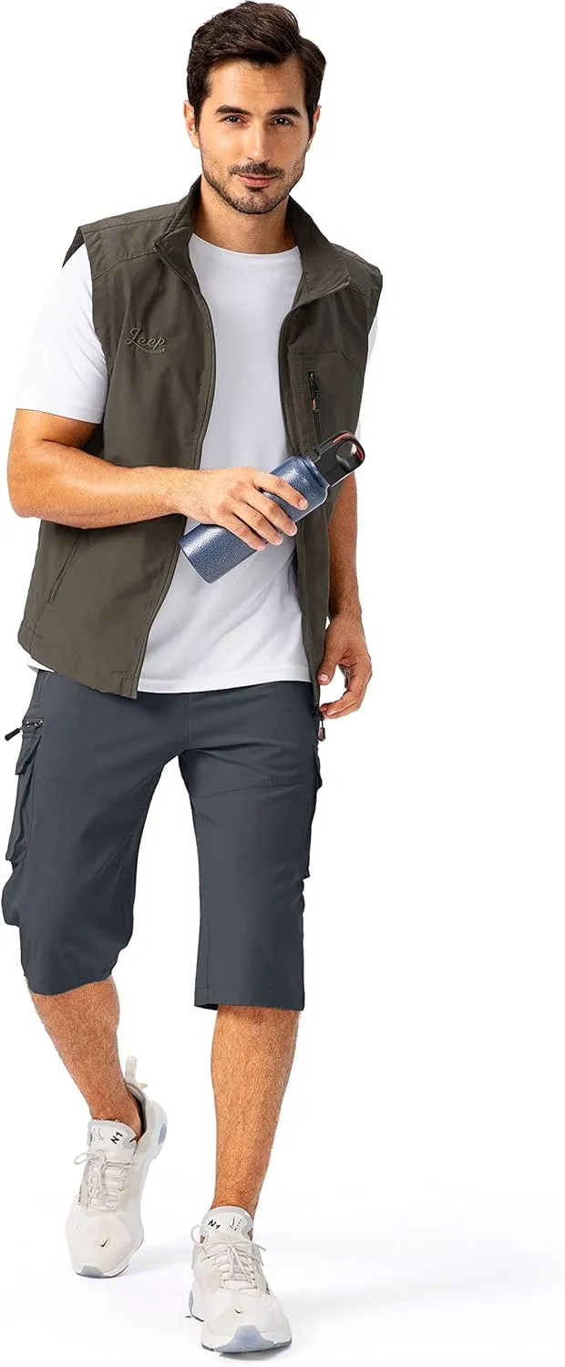 Pudolla Men's Capri Pants Quick Dry 3/4 Long Shorts with 6 Pockets for Fishing Golf Athletic Hiking