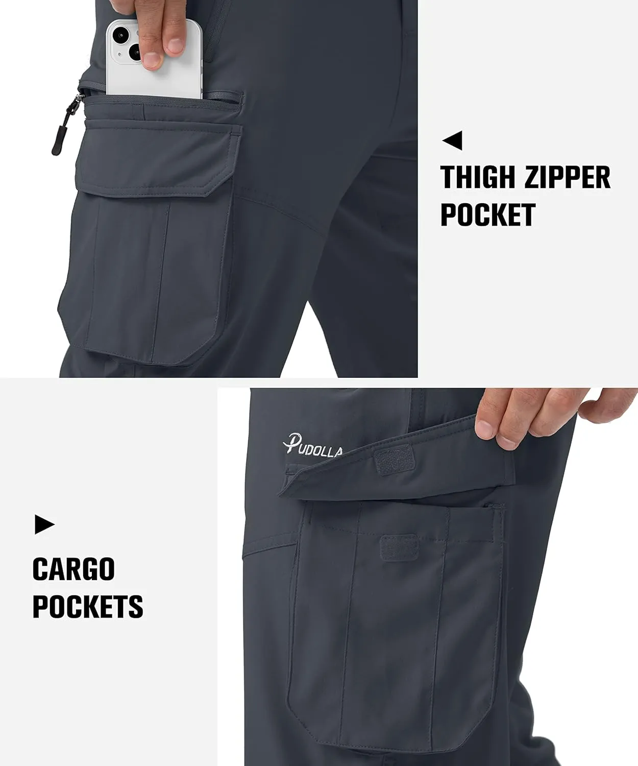 Pudolla Men's Capri Pants Quick Dry 3/4 Long Shorts with 6 Pockets for Fishing Golf Athletic Hiking