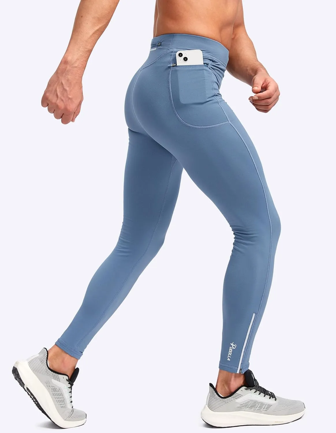Pudolla Men's Thermal Running Tights with 3 Zipper Pockets Workout Compression Leggings Cycling Pants for Men Hiking Jogging