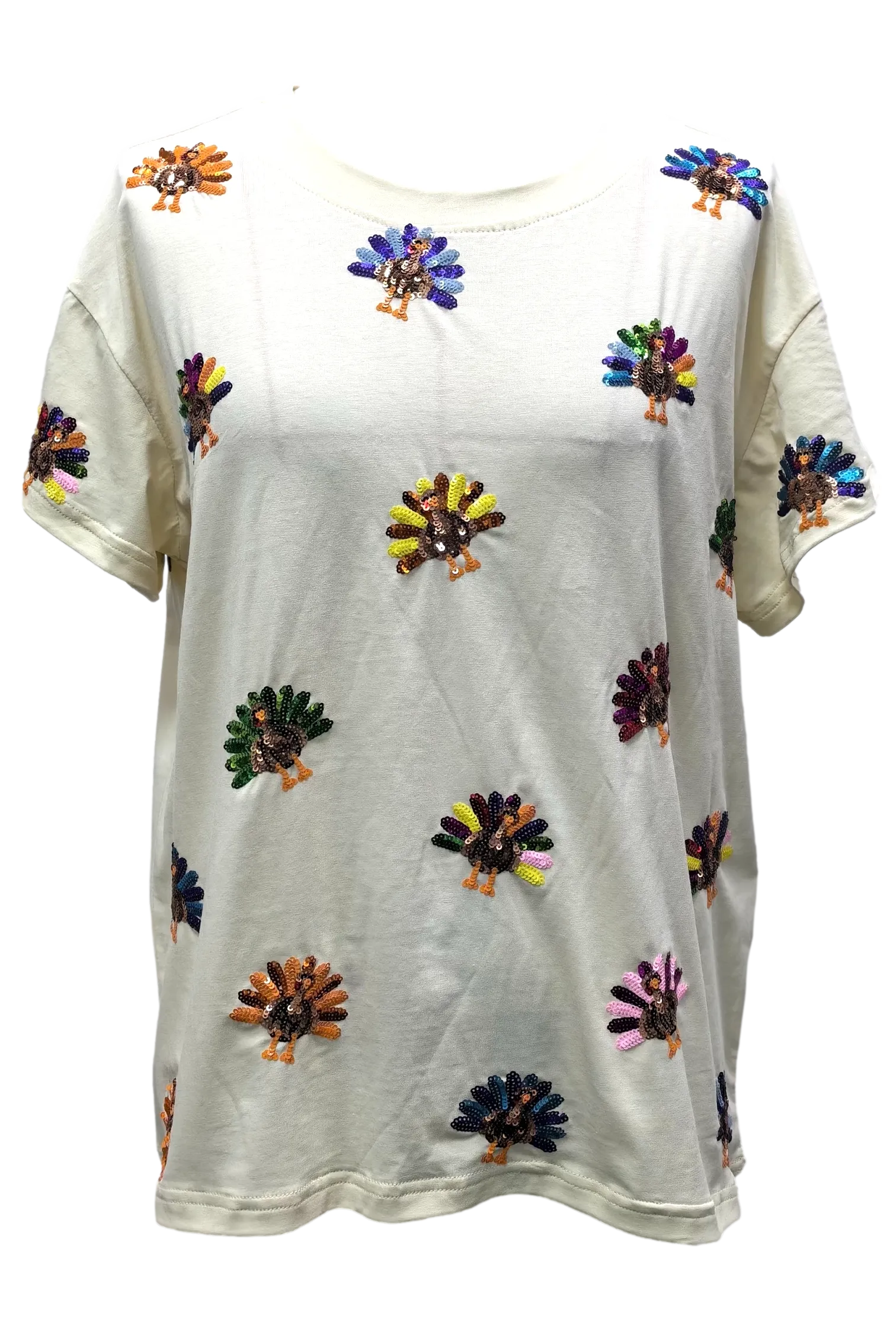 Queen Of Sparkles Beige Multi Scattered Turkey Tee