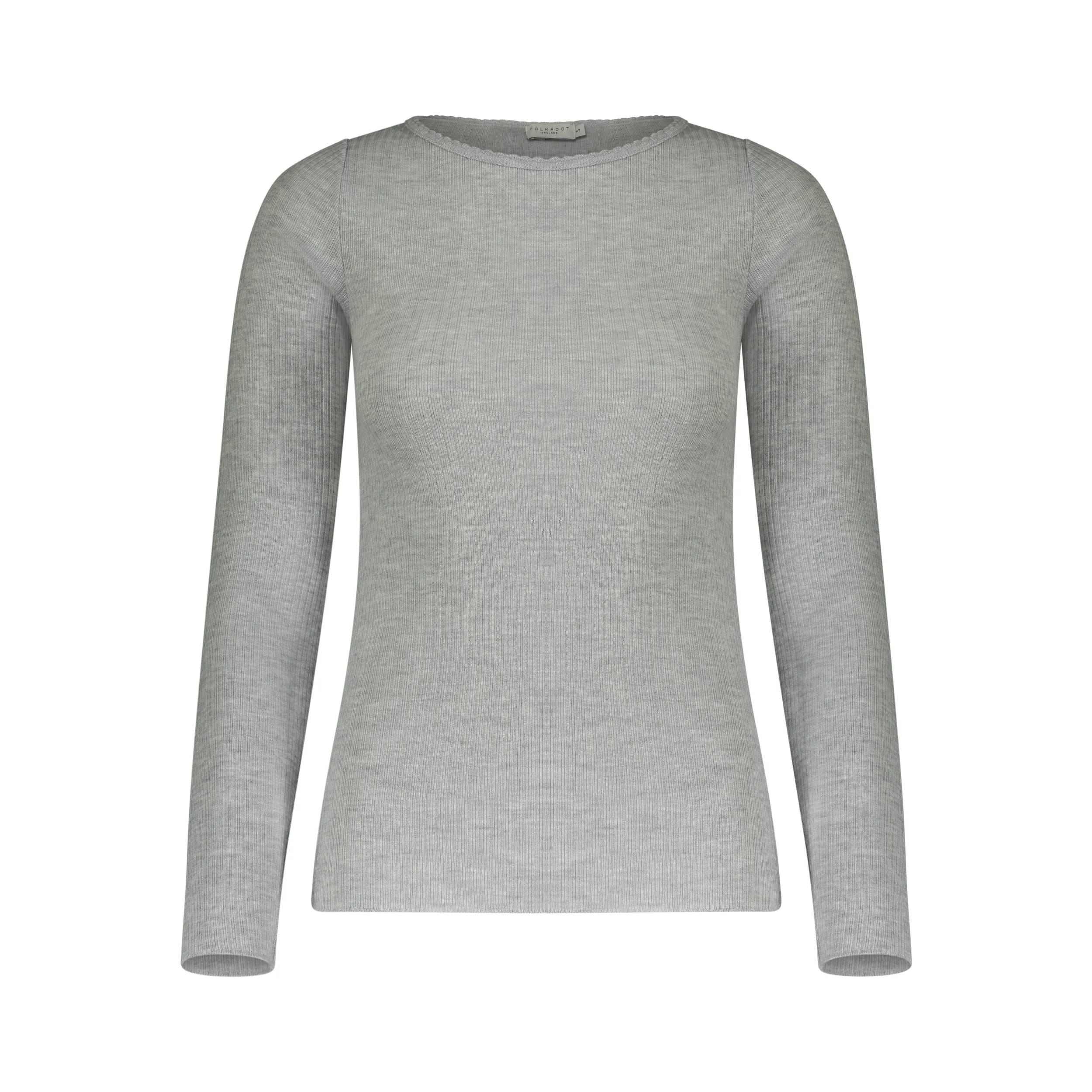 RIB SLOUCHY Crew LS Heather Grey w Scallop
