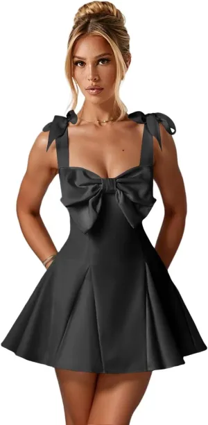 Satin Mini Homecoming Dresses for Teens with Bow A-line Pleated Formal Party Dress AD029