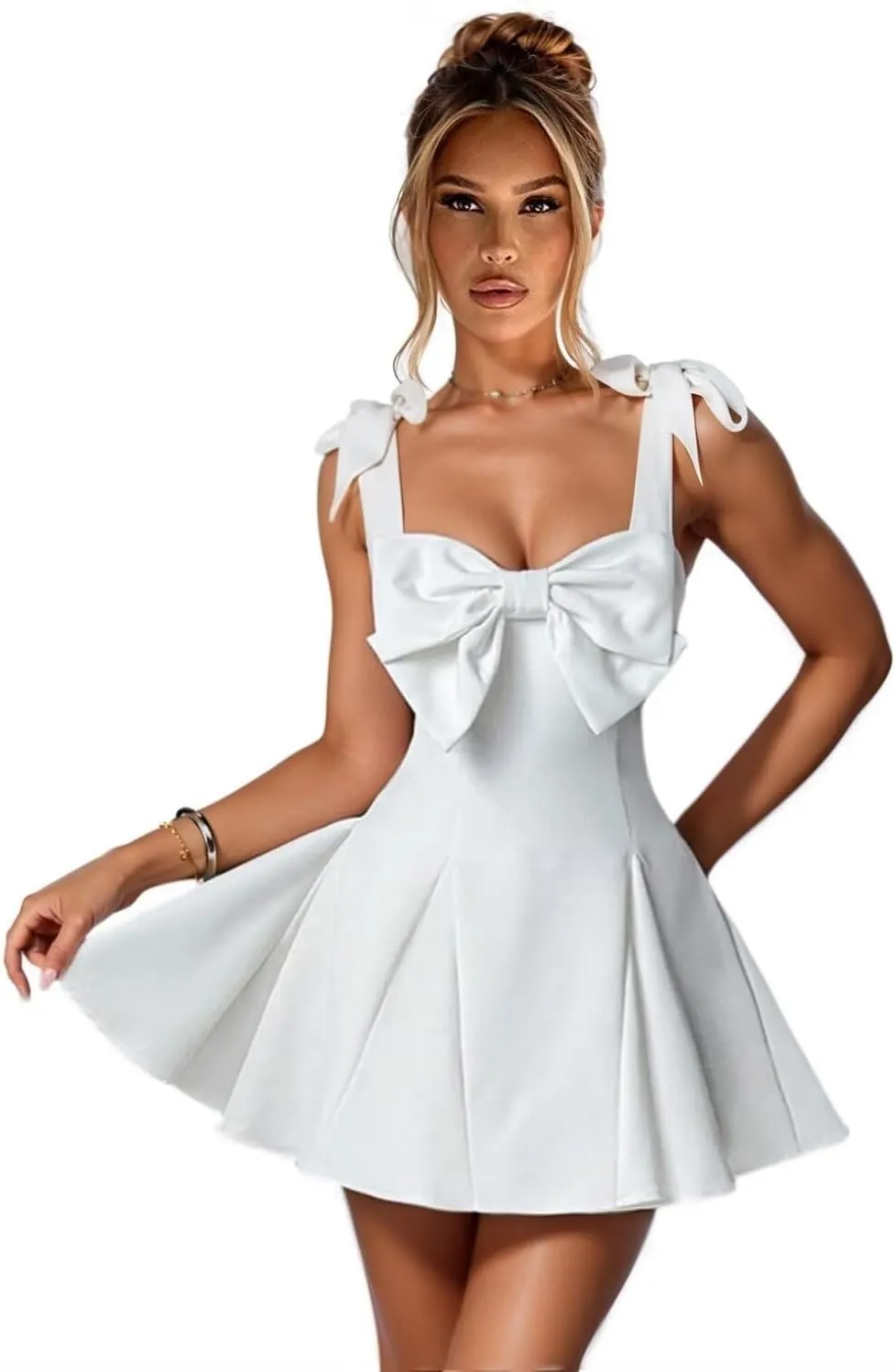 Satin Mini Homecoming Dresses for Teens with Bow A-line Pleated Formal Party Dress AD029