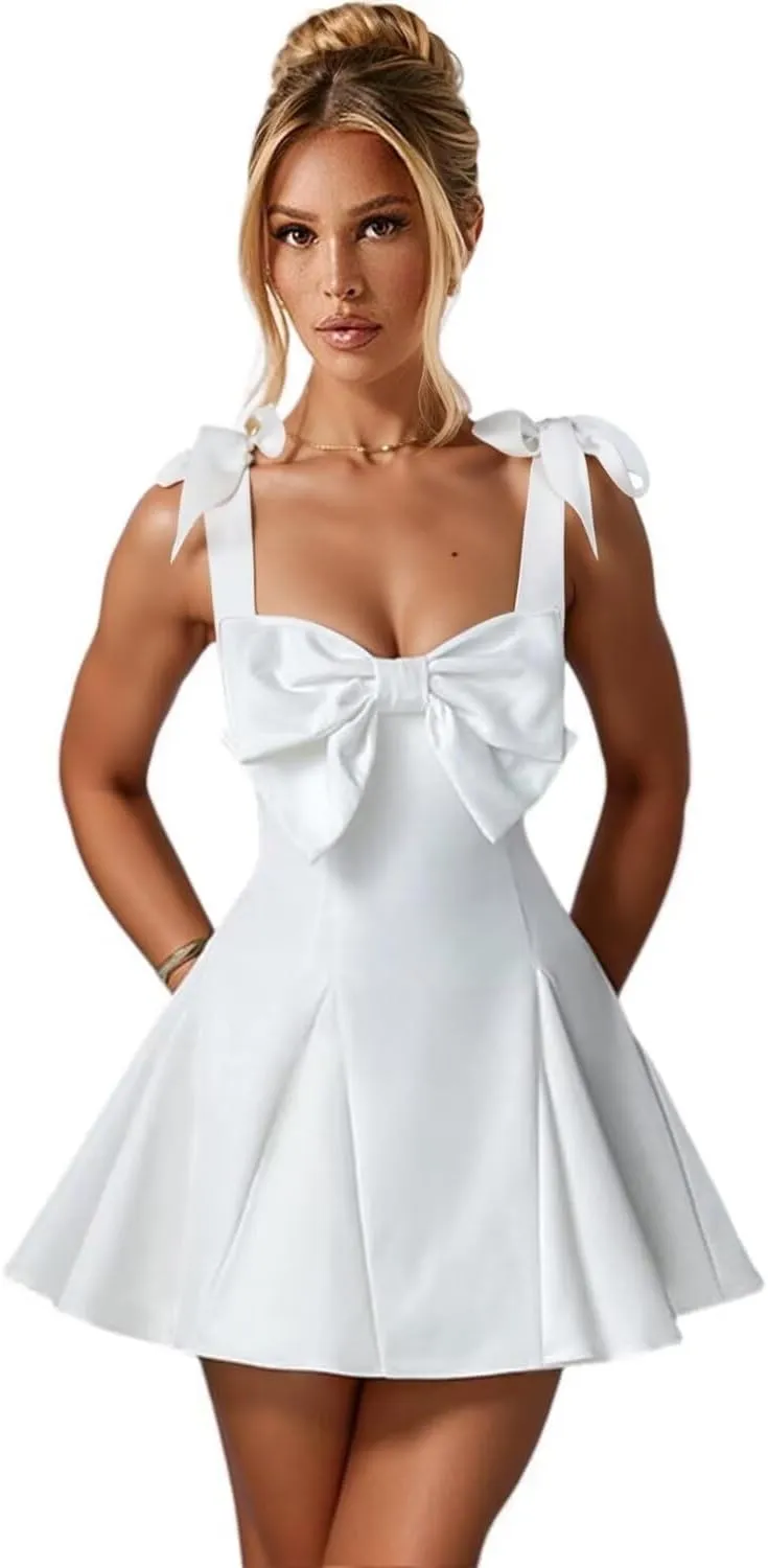 Satin Mini Homecoming Dresses for Teens with Bow A-line Pleated Formal Party Dress AD029