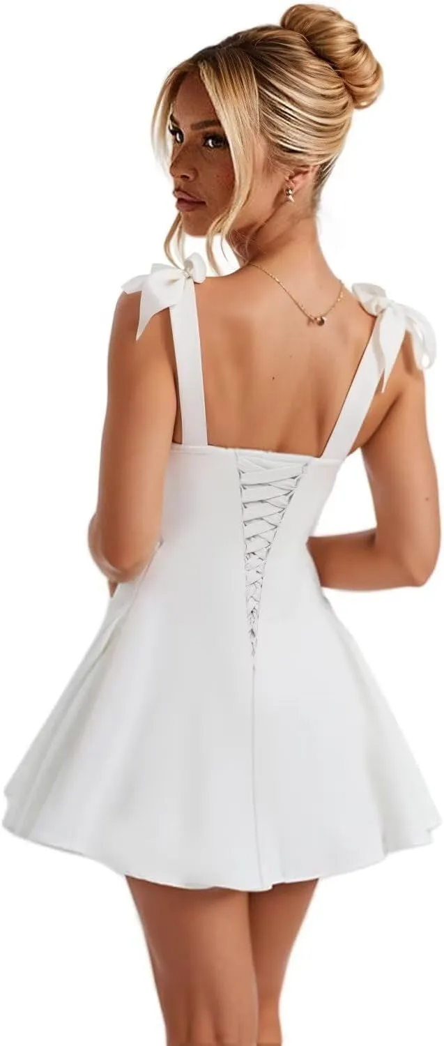 Satin Mini Homecoming Dresses for Teens with Bow A-line Pleated Formal Party Dress AD029