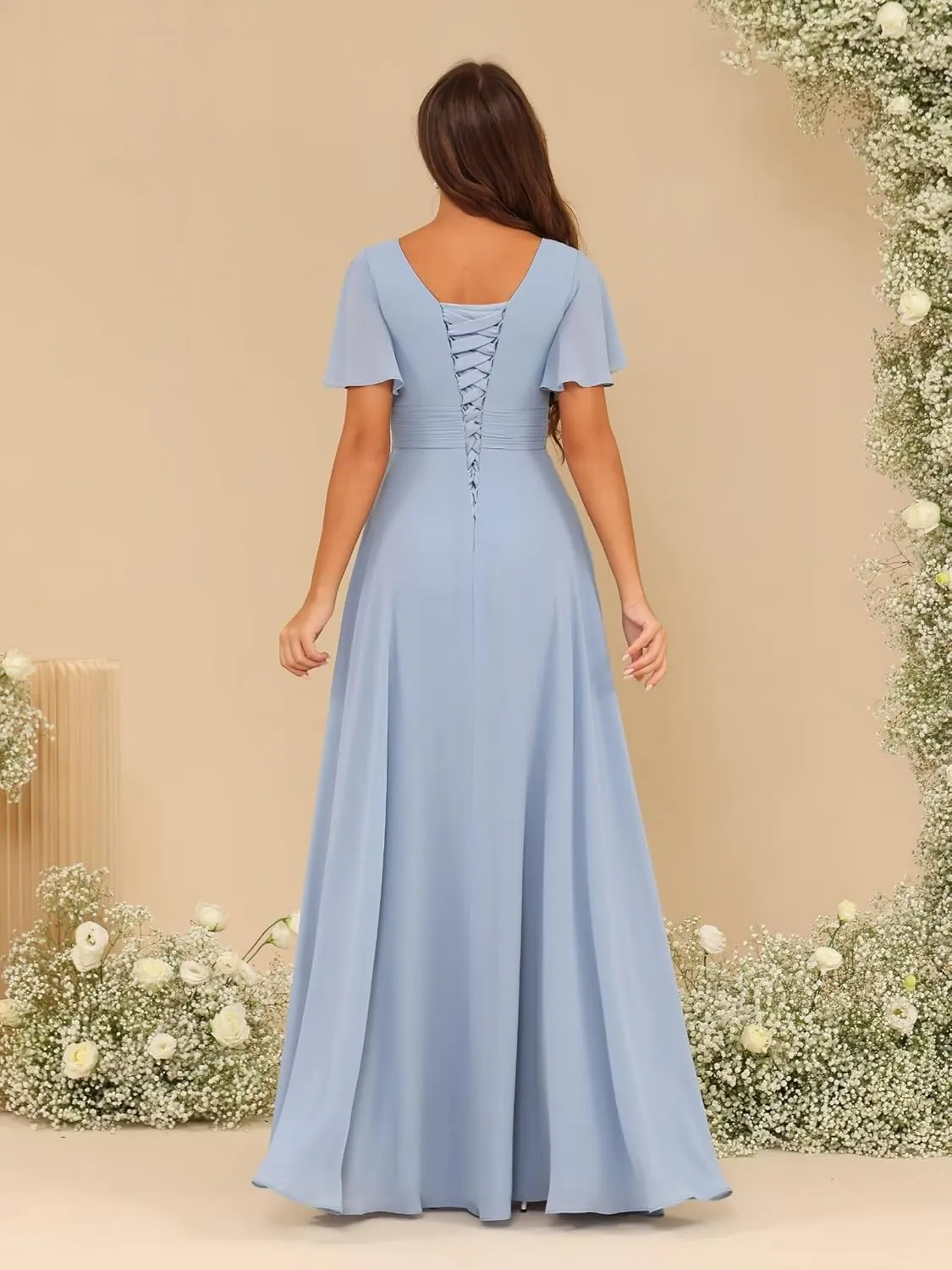 Scoop Neck Bridesmaid Dresses 2025 Long Chiffon High Low Formal Evening Dress QA217