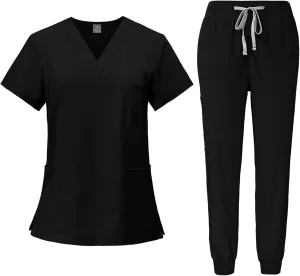 Scrub Sets for Woman 2025 Essential Jogger Scrub Set Nursing Uniform Stretch V-Neck Top & Drawstring Cargo Pants