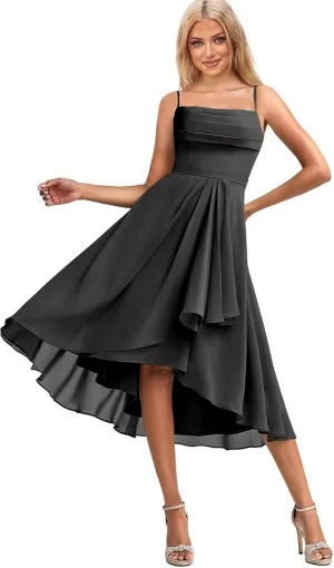 Short Bridesmaid Dresses for Women Spaghetti Straps Prom Dress Ruched Chiffon Evening Gown