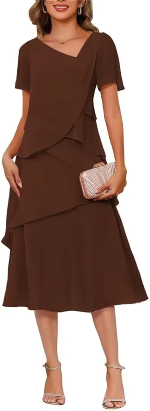 Short Mother of The Bride Dresses for Wedding 2025 Chiffon A Line Evening Dress with Sleeve