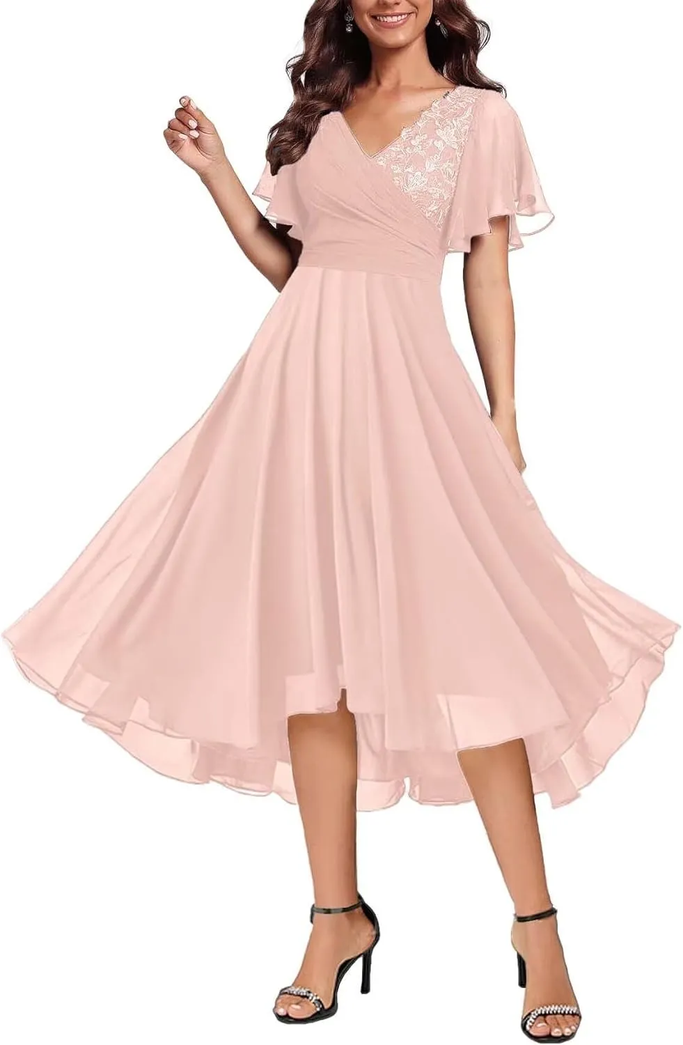 Short Sleeve Mother of The Bride Dress for Women Tea Length for Wedding Formal Dresses with Pockets 2025