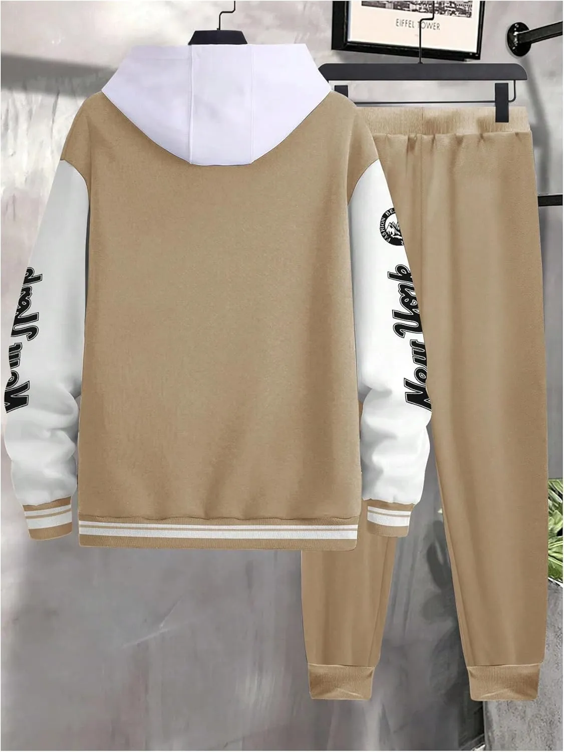 SOLY HUX Men's Tracksuit 2 Piece Outfits Color Block Letter Graphic Long Sleeve Varsity Jacket and Pants Set