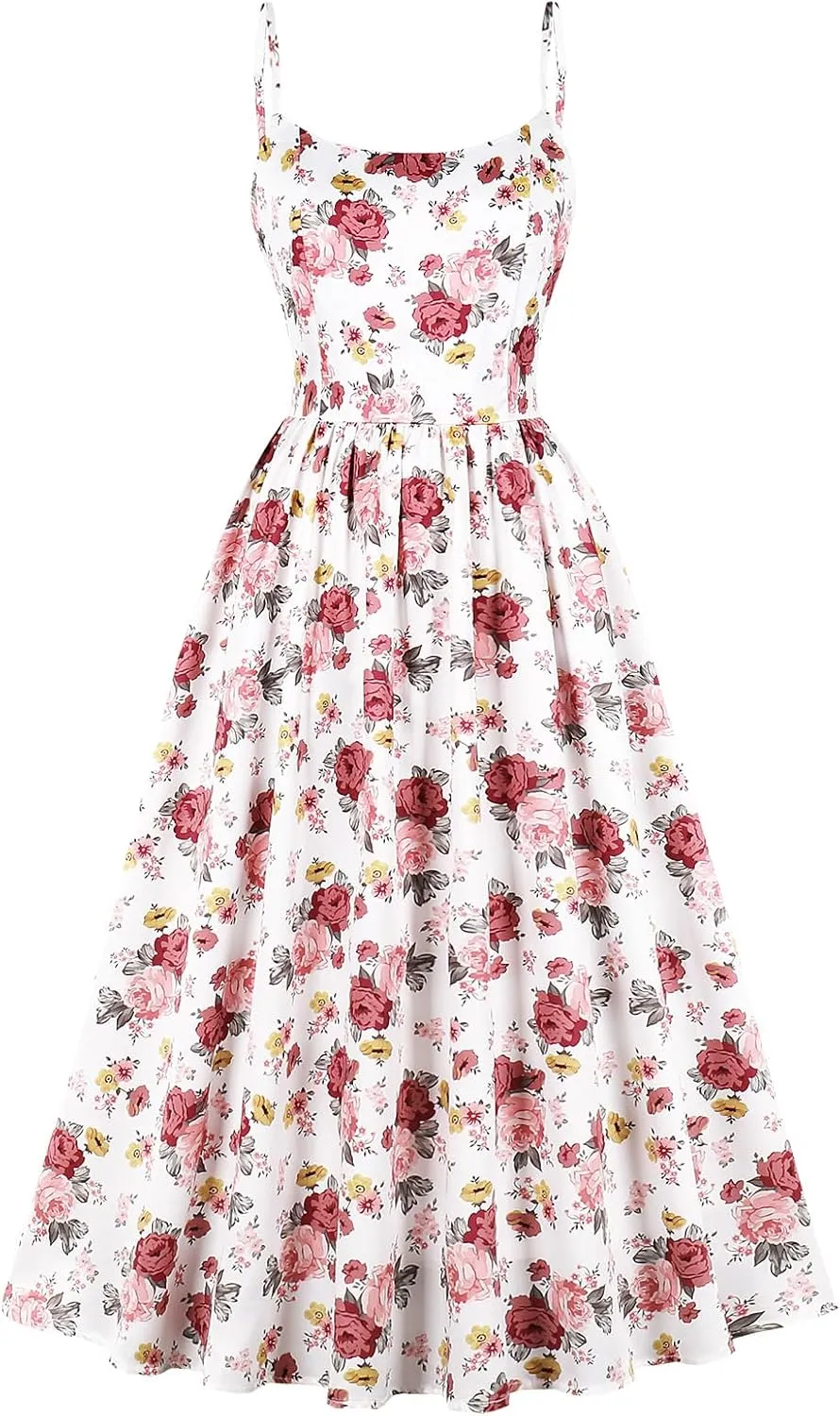 Spaghetti Strap A-Line Maxi Dress for Women Floral Wedding Guest Boho Summer Dresses Cocktail Tea Party Sundress