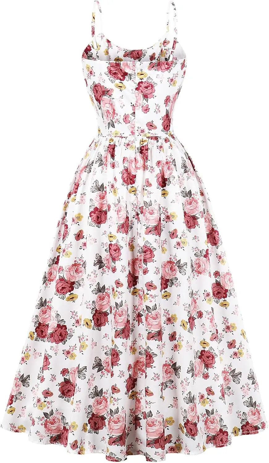 Spaghetti Strap A-Line Maxi Dress for Women Floral Wedding Guest Boho Summer Dresses Cocktail Tea Party Sundress