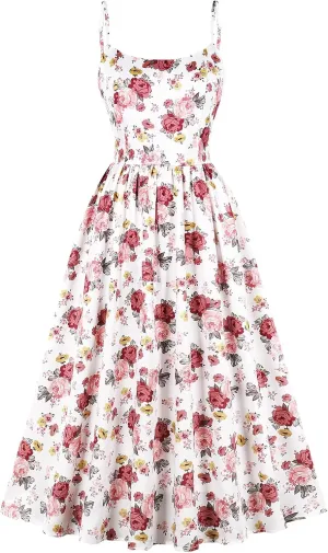 Spaghetti Strap A-Line Maxi Dress for Women Floral Wedding Guest Boho Summer Dresses Cocktail Tea Party Sundress