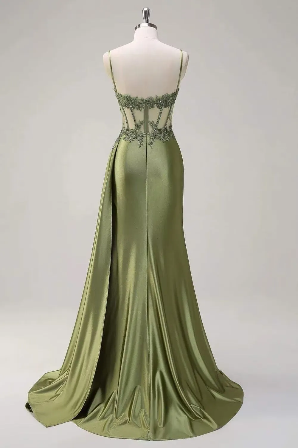 Sweetheart Satin Prom Dresses with Slit Lace Pleated Corset Mermaid Long Evening Gown