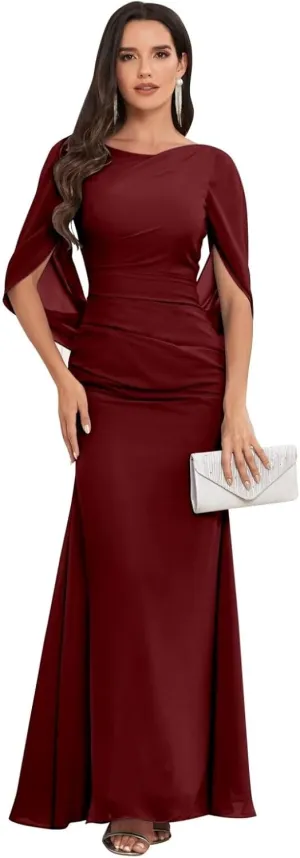 TORYEMY Mermaid Cape Sleeve Mother of The Bride Dresses Long Chiffon Mother of The Groom Dresses for Wedding