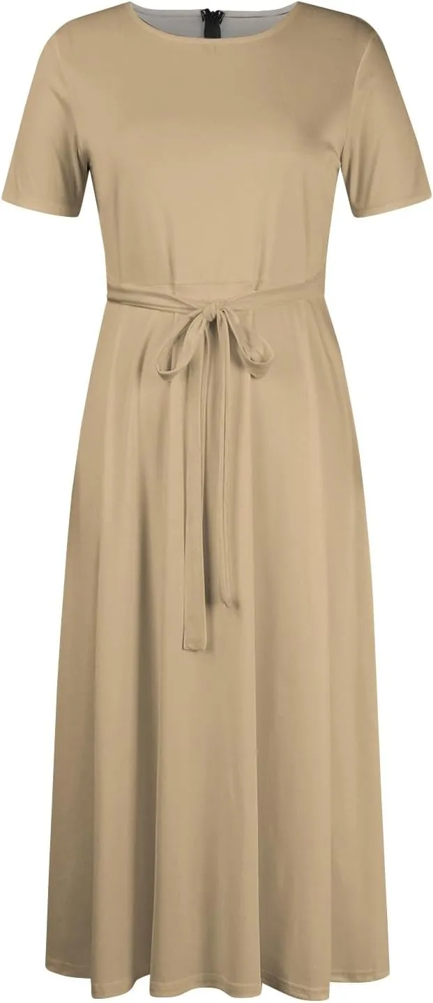 Trendy Short Sleeve Maxi Dress Casual Plus Size Crewneck Long Dress Elegant Formal A Line Smocked Flowy Party Dress