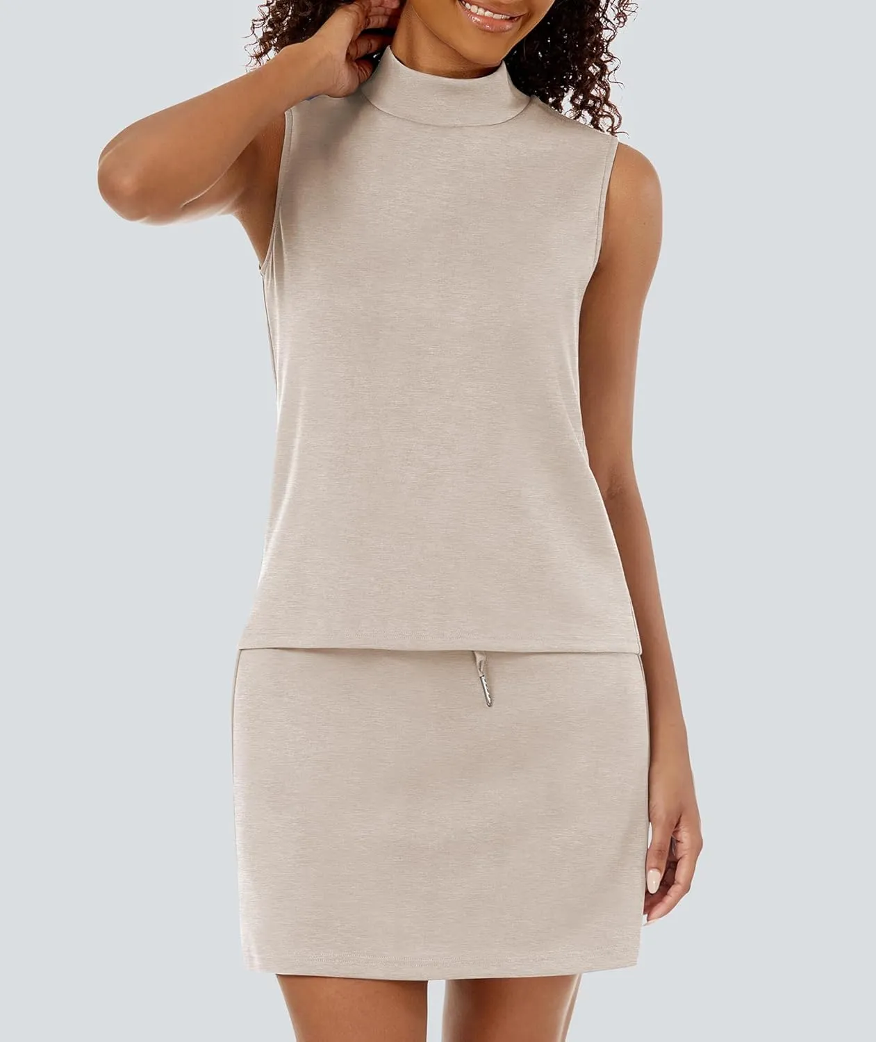 Two Piece Skirt Set for Women Sweatsuits Tennis Outfits Casual Mock Neck Sleeveless Top Elastic Short Skorts