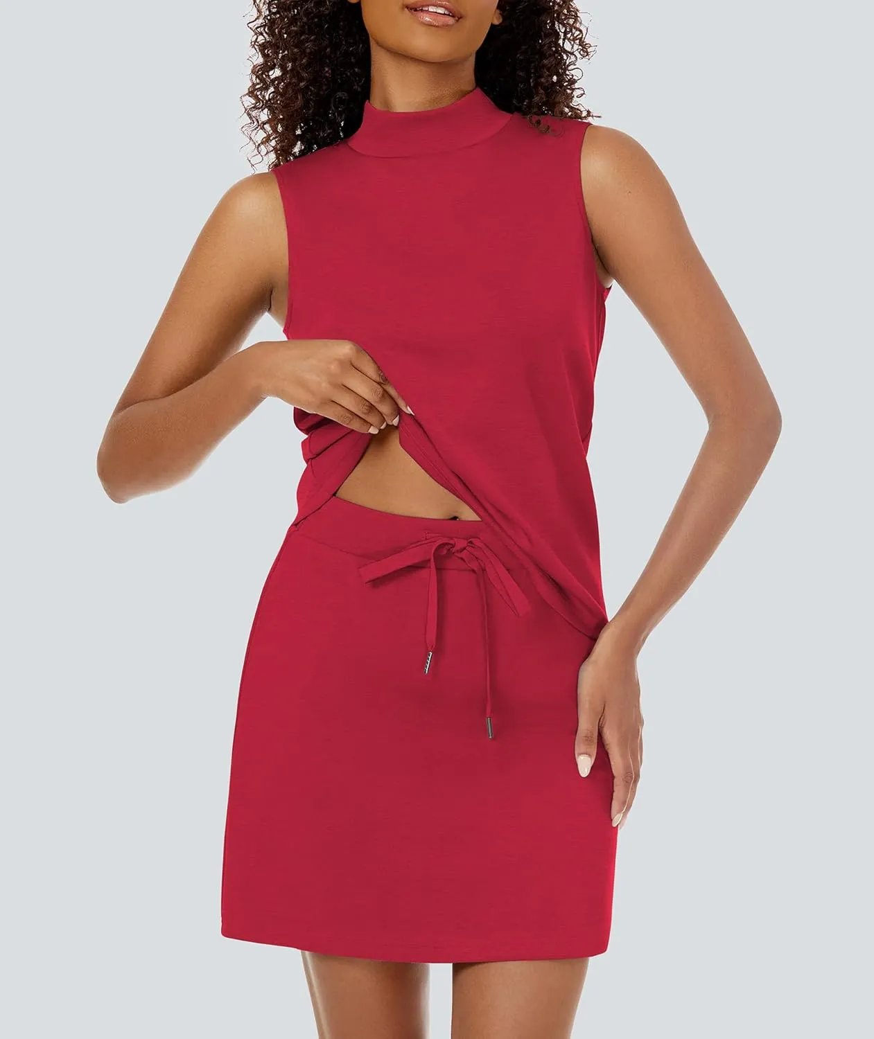 Two Piece Skirt Set for Women Sweatsuits Tennis Outfits Casual Mock Neck Sleeveless Top Elastic Short Skorts