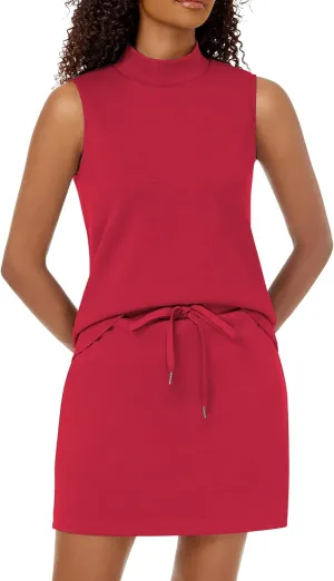 Two Piece Skirt Set for Women Sweatsuits Tennis Outfits Casual Mock Neck Sleeveless Top Elastic Short Skorts