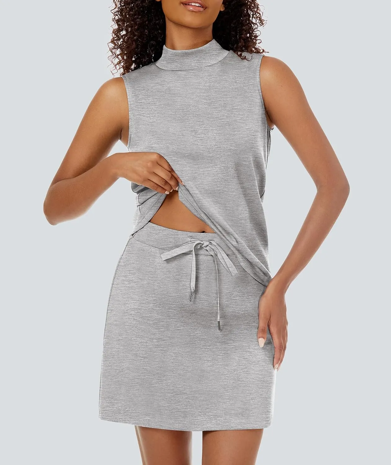 Two Piece Skirt Set for Women Sweatsuits Tennis Outfits Casual Mock Neck Sleeveless Top Elastic Short Skorts