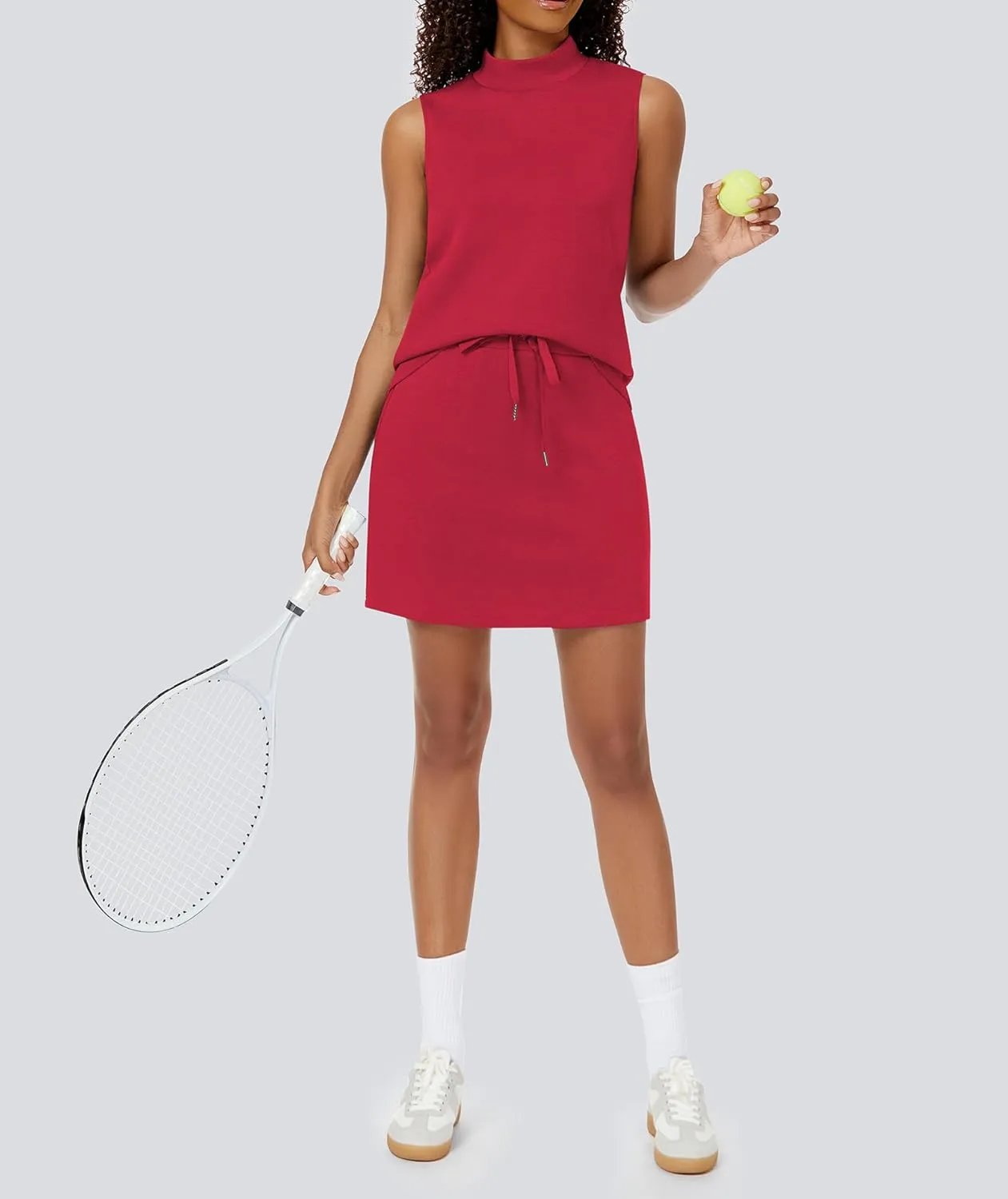 Two Piece Skirt Set for Women Sweatsuits Tennis Outfits Casual Mock Neck Sleeveless Top Elastic Short Skorts