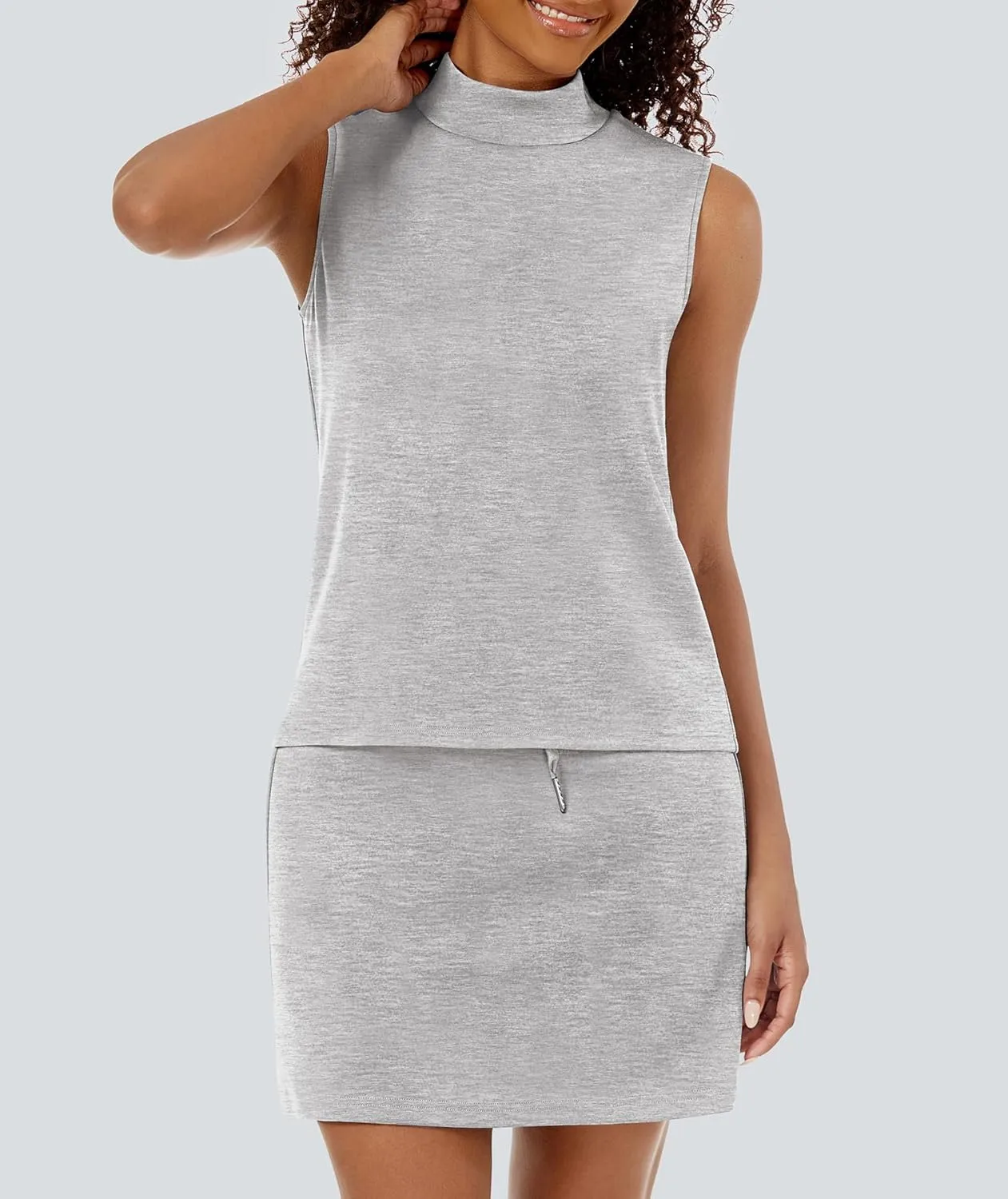 Two Piece Skirt Set for Women Sweatsuits Tennis Outfits Casual Mock Neck Sleeveless Top Elastic Short Skorts