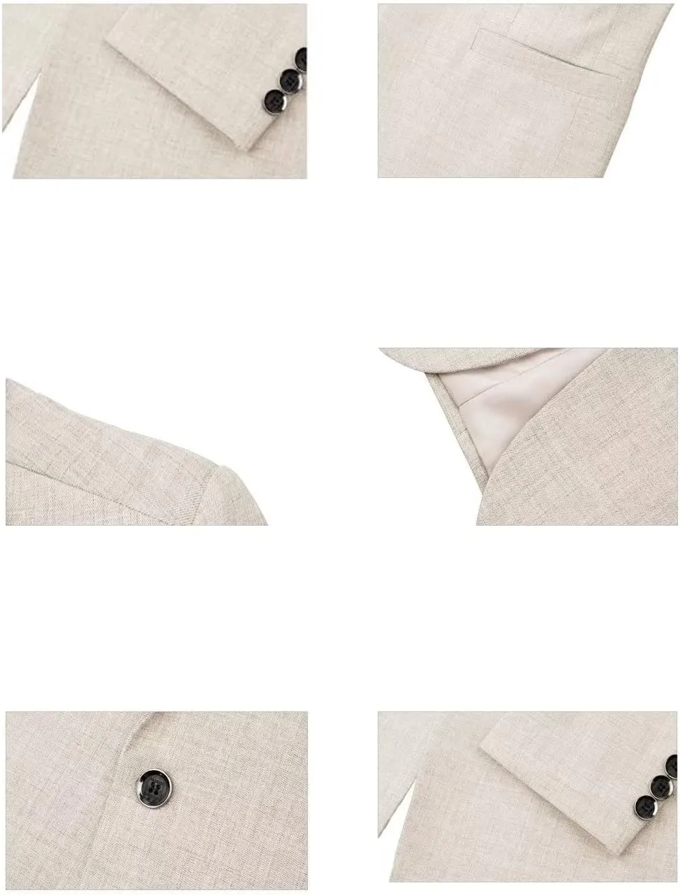 Wangyue Linen Suit for Men Casual Slim Fit Vintage Suits Groomsmen Suits Wedding Summer Beach Blazer Pants Set
