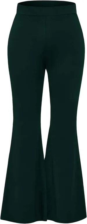 WDIRARA Women's Plus Size Flare Bell Bottom Elastic Waist Stretchy Long Pants Pure Dark Green 3XL