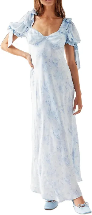 Woman Floral Puff Sleeve Maxi Dress Square Neck Ruffle Flowy Long Dresses Bohemian Tiered Summer Sundress