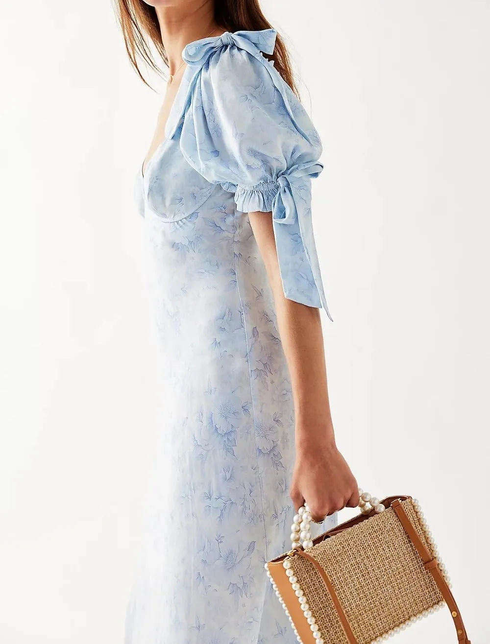 Woman Floral Puff Sleeve Maxi Dress Square Neck Ruffle Flowy Long Dresses Bohemian Tiered Summer Sundress